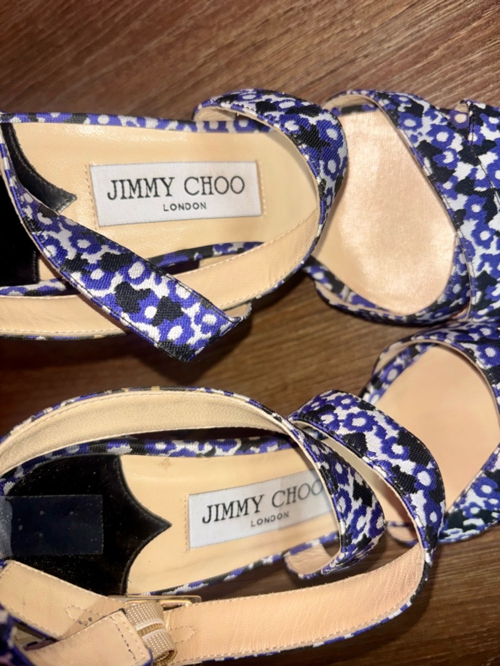 RARE Jimmy Choo blue “Lynn” floral strappy heel sandals (U.S size 6.5) - Picture 6 of 9